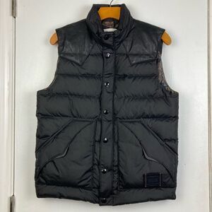 Coach 1941 Men’s Black Quilted Puffer Vest Lamb Cow Leather White Goose Down 44